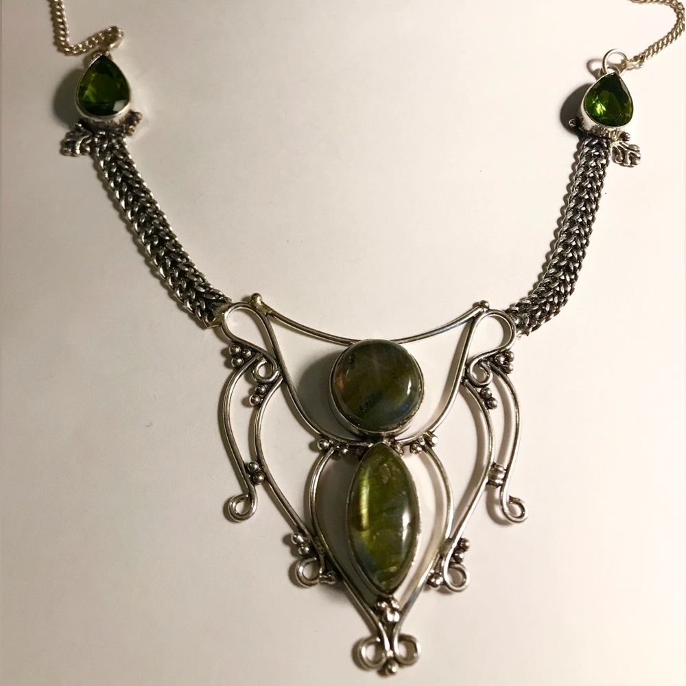 Peridot Labradorite Stamped 925 Sterling Silver Necklace